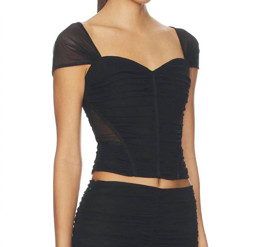 NEW L'AGENCE asuka shirred mesh top in black